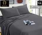Ramesses Egyptian Cotton Flannel Super King Bed Sheet Set - Charcoal