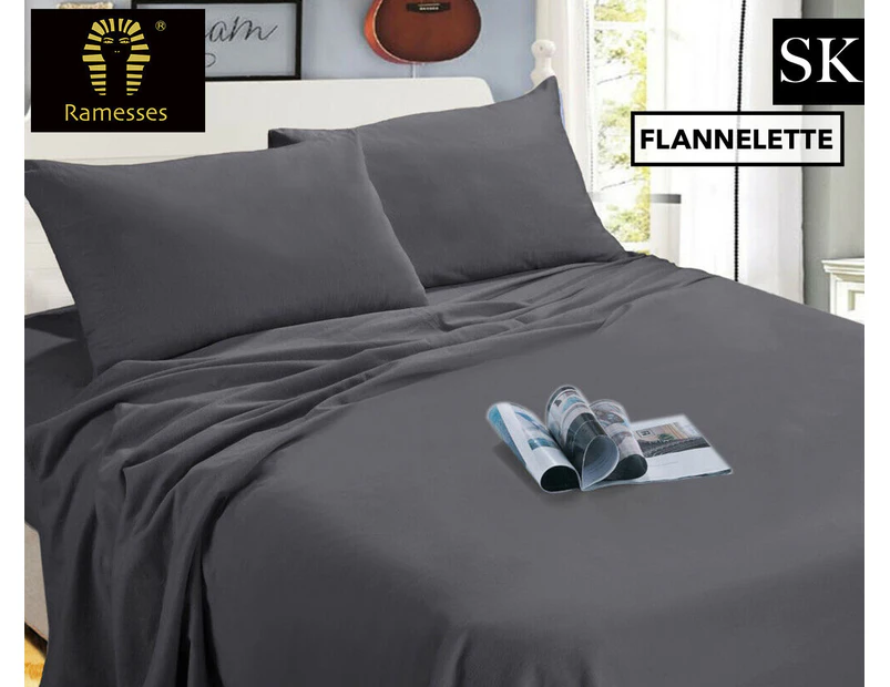 Ramesses Egyptian Cotton Flannel Super King Bed Sheet Set - Charcoal