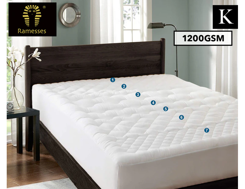 Ramesses 1200GSM 7-Zone Massage King Bed Mattress Topper - White