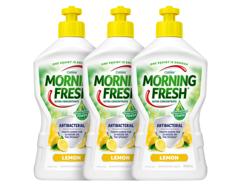 3 x Morning Fresh Antibacterial Dishwashing Liquid Lemon 400mL