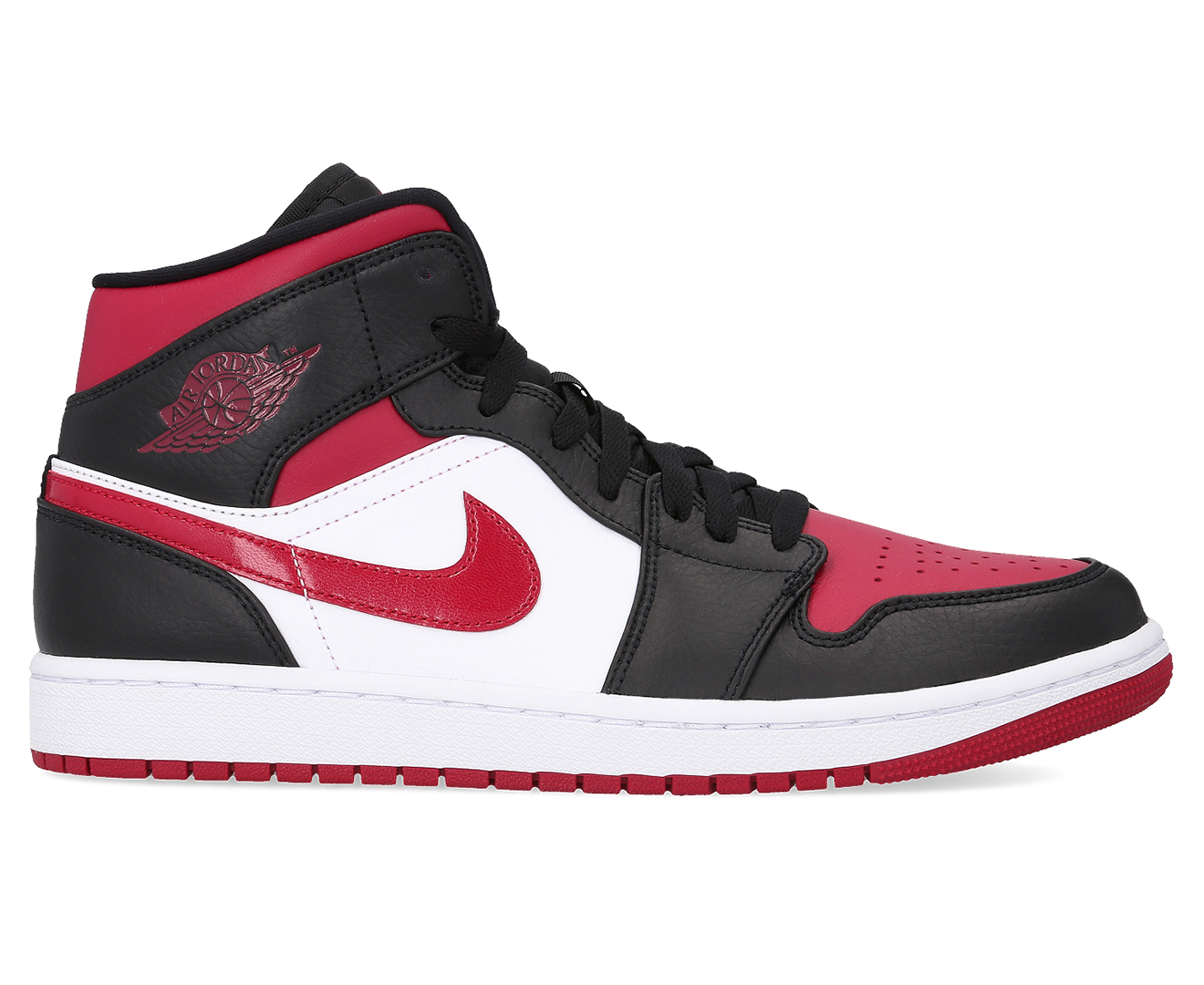 Nike Men's Air Jordan 1 Mid Sneakers - Black/Noble Red/White | Catch.co.nz