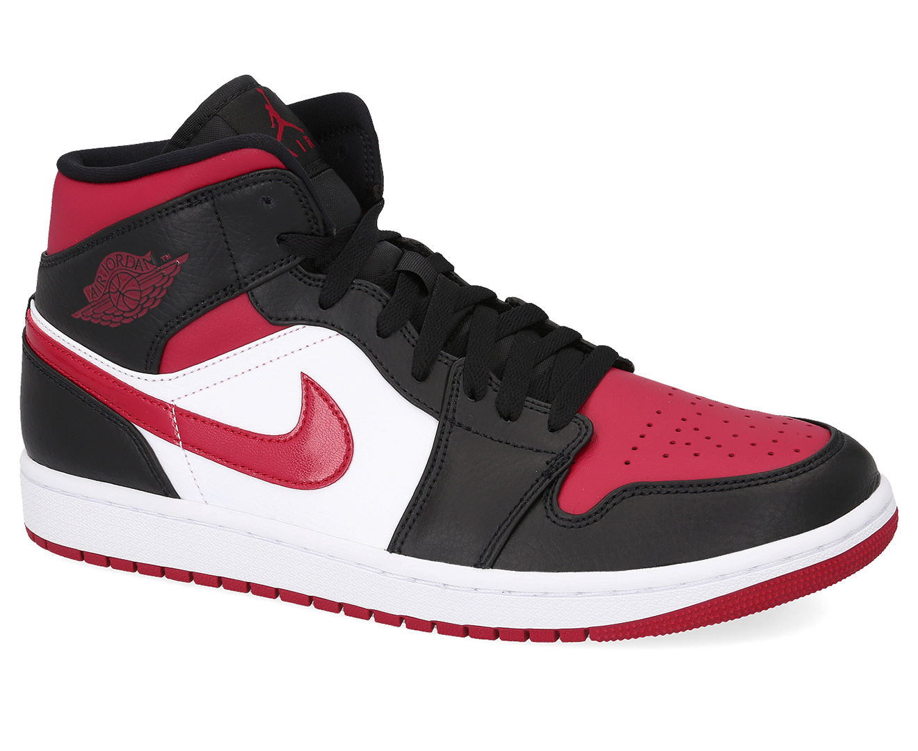 Nike Men's Air Jordan 1 Mid Sneakers - Black/Noble Red/White | Catch.co.nz