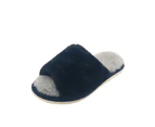 Panda Elbe Soft Fluffy Scuff Peep Toe Flexible Sole Slip On Navy/Grey