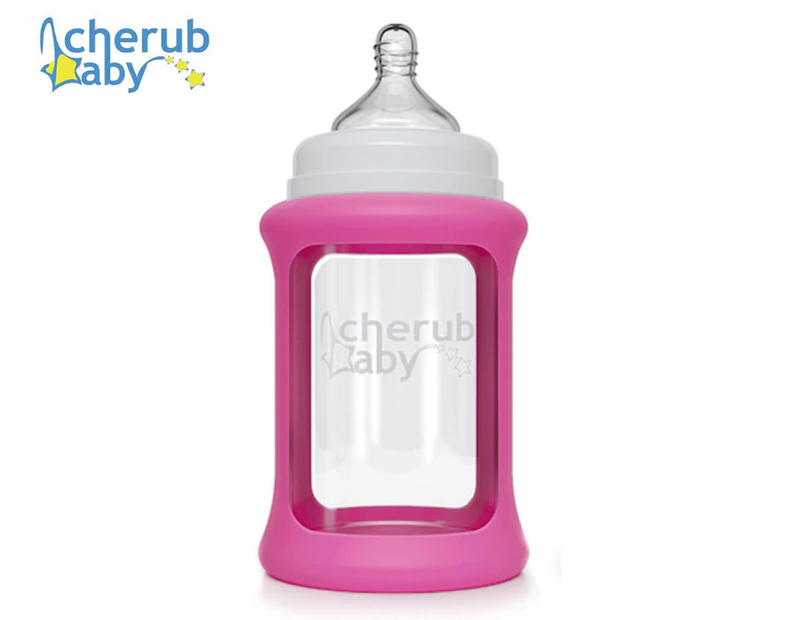 Cherub Baby 240mL Colour Change Wide Neck Glass Bottle - Pink