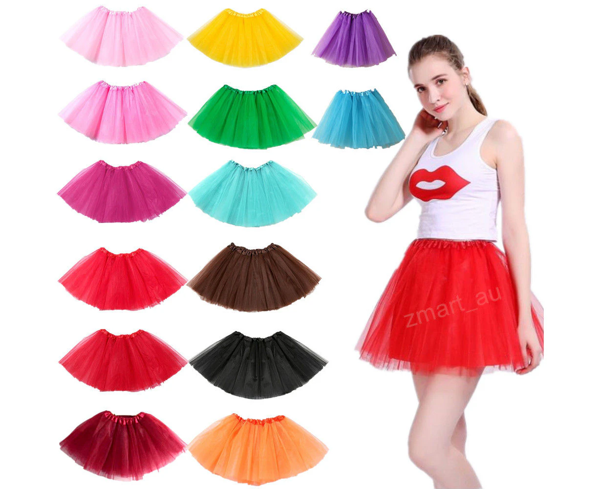 New Adults Tulle Tutu Skirt Dressup Party Costume Ballet Womens Girls Dance Wear - Burgundy