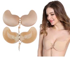 Adjustable STRAPLESS BACKLESS Invisible BRA Push Up Silicone Lingerie Drawstring - Nude (Mango)