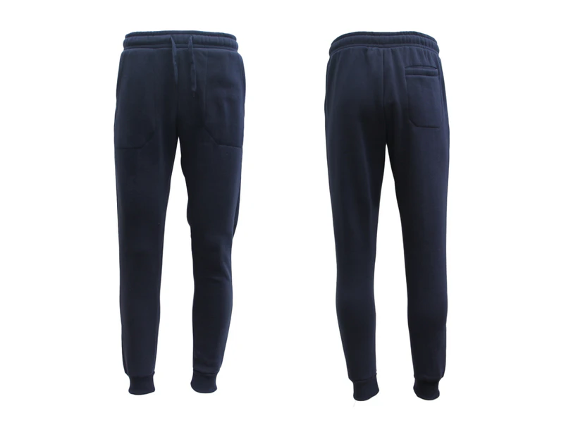 Mens Unisex Fleece Lined Sweat Track Pants Suit Casual Trackies Slim Cuff XS-4XL - Navy