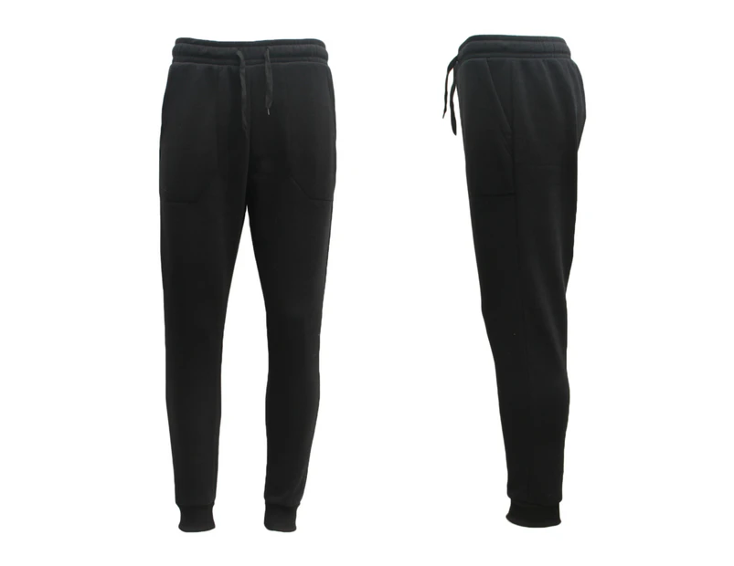 Mens Unisex Fleece Lined Sweat Track Pants Suit Casual Trackies Slim Cuff XS-4XL - Black