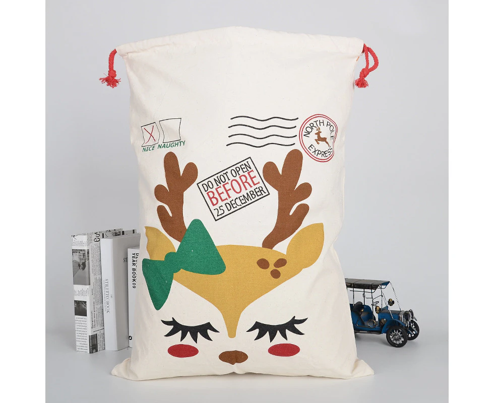 50x70cm Christmas Canvas Hessian Santa Sack Xmas Stocking Reindeer Kids Gift Bag - Cream - Reindeer Girl Makeup