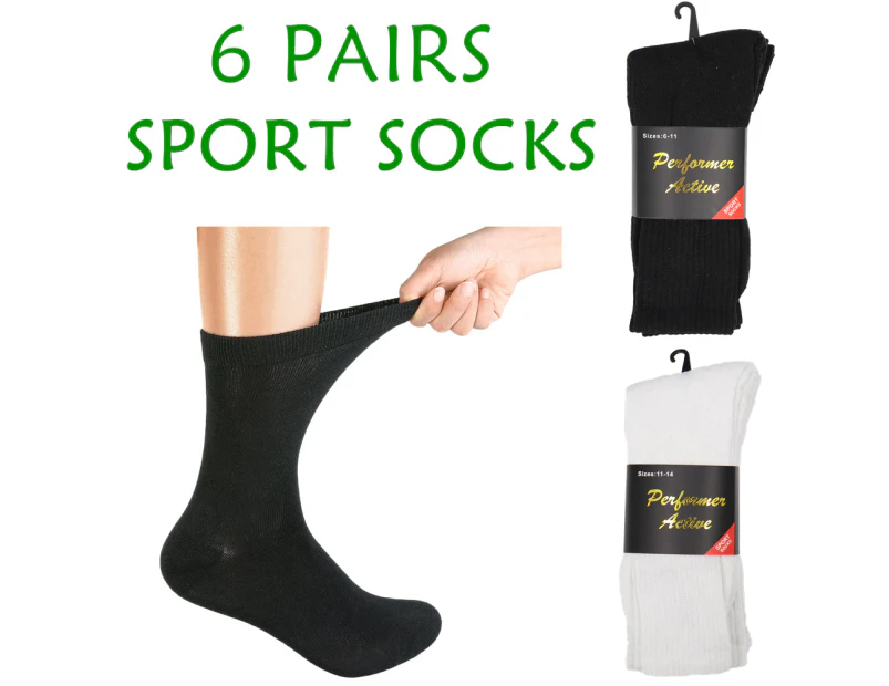 6 Pairs Men's Breathable Work Sport Socks Heavy Duty Thick Cotton Blend Cushion - Mixed Colour