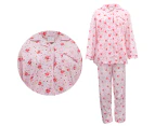 Women's 100% Cotton 2PCS Set Long Sleeve Nightie Sleepwear PJ Pajamas Pyjamas - Pink