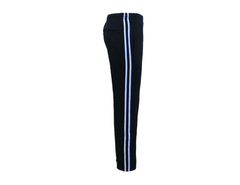 Men's Fleece Casual Sports Track Pants w Zip Pocket Striped Sweat Trousers S-6XL - Black