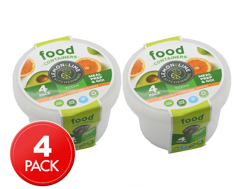 2 x Lemon & Lime 1.5L Reusable Food Containers 4-Pack