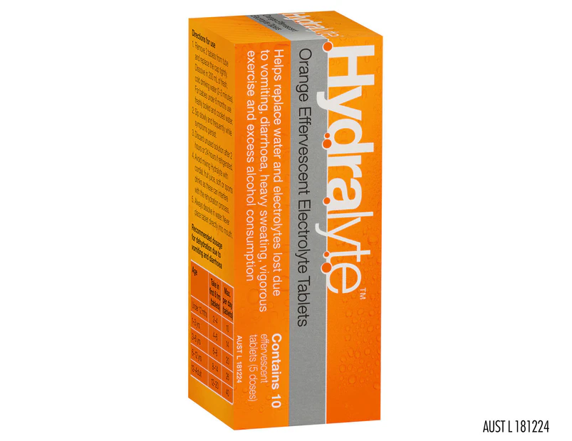 Hydralyte Effervescent Electrolyte Tablets Orange 10pk