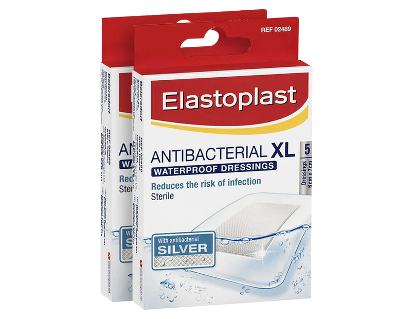 2 x 5pk Elastoplast Antibacterial XL Waterproof Dressing