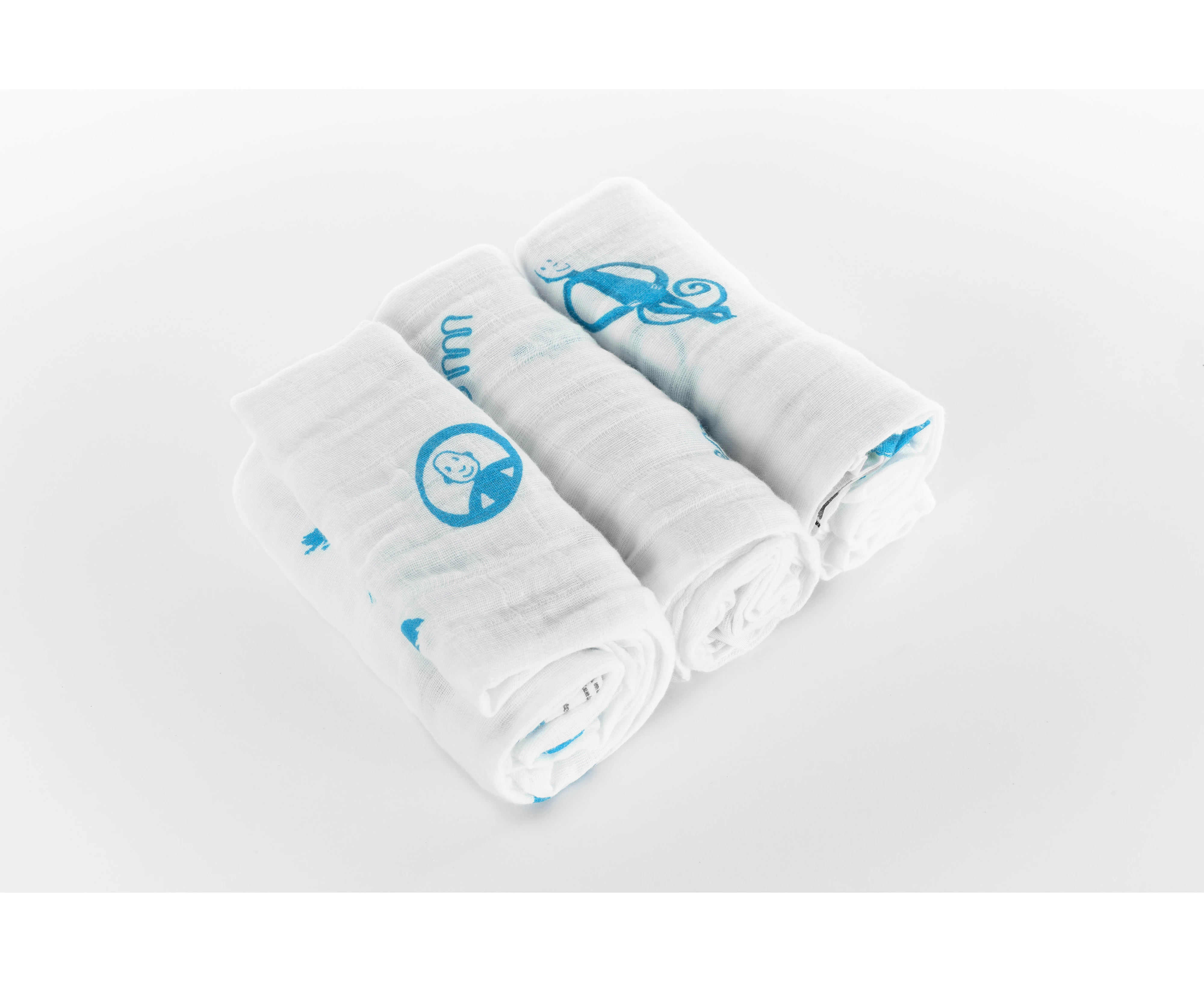 3PK Matchstick Monkey 70cm Organic Cotton Muslin Baby/Infant Child Blanket Blue