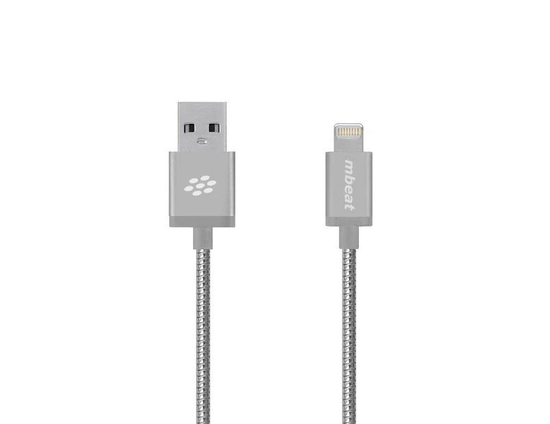 mbeat Toughlink Lightning Cable Metal Braided MFI - 1.2m - Silver