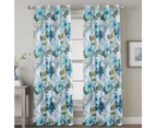 2x Blockout Blue Paisley Floral Curtains Pair Eyelet Blackout Curtain Draperies for Living, Multi Color and Size
