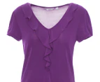NNT Women's Cap Sleeve Ruffle Top - Purple