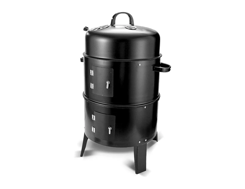 3in1 Portable Charcoal Vertical Smoker BBQ Roaster Grill Steel Water Steamer