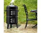 3in1 Portable Charcoal Vertical Smoker BBQ Roaster Grill Steel Water Steamer