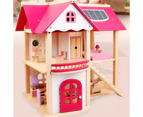 Wooden DIY Dolls Doll House 3 Level Kids Pretend Play Toys Full Furniture Set