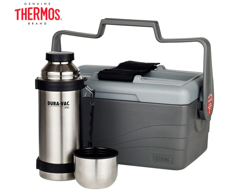 Thermos 6.6L/1L Insulated Lunch Lugger Food Container & Stainless Steel Flask - Grey/Silver