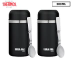 2 x Thermos 500mL Dura-Vac Vacuum Insulated Stainless Steel Food Jar & Spoon - Black