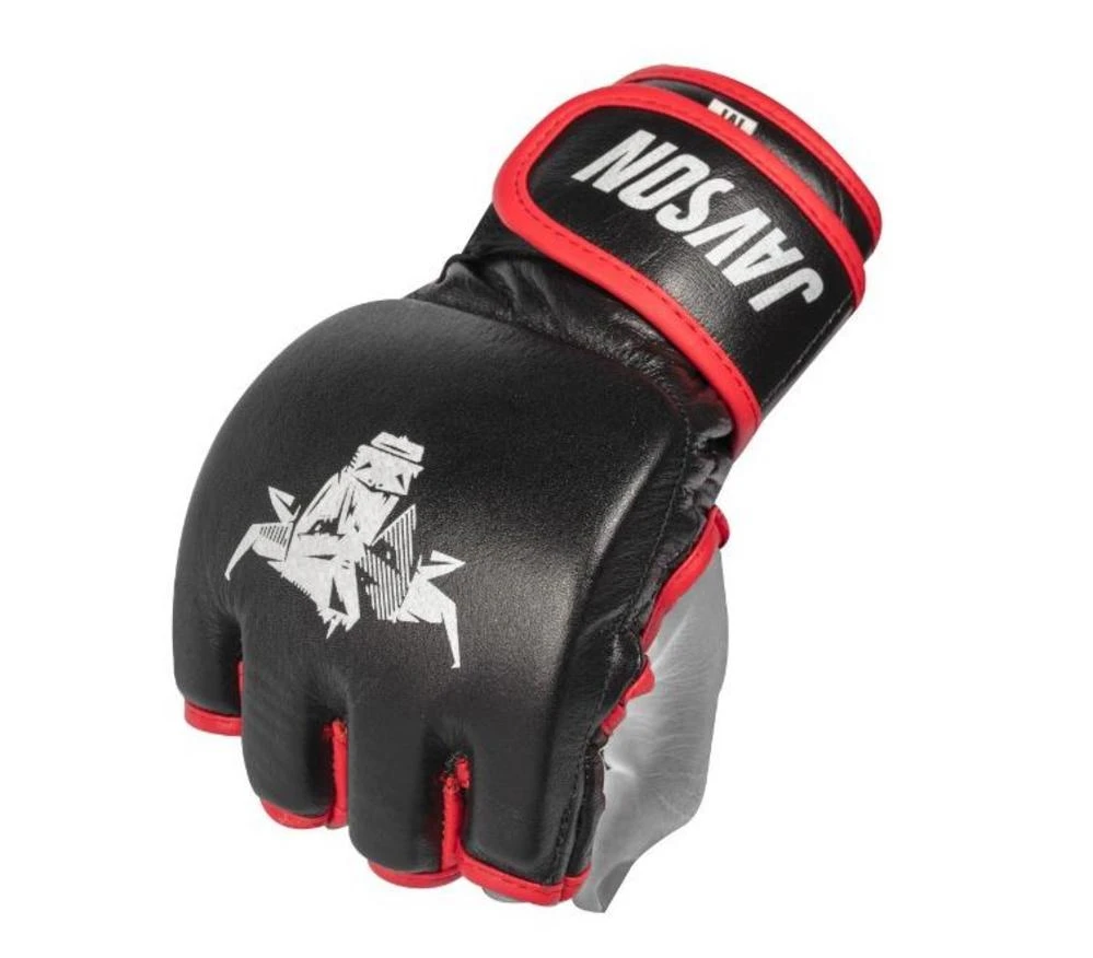 MMA Gloves Leather  Grappling Fighting Boxing Punch Bag Training by Javson - Black/Red