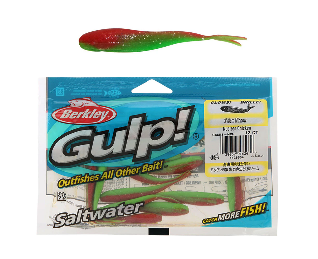 Berkley Gulp Minnow 3" Soft Plastic Fishing Lure #Nuclear Chicken