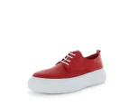 Zola Hestie Leather Lace-Up Closure Pin Punched Platform White Sole Shoe - Red