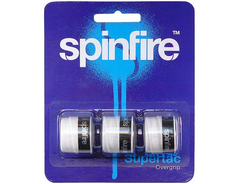 Spinfire Supertac Overgrips for Tennis, Badminton, and Squash (3 Pack White)