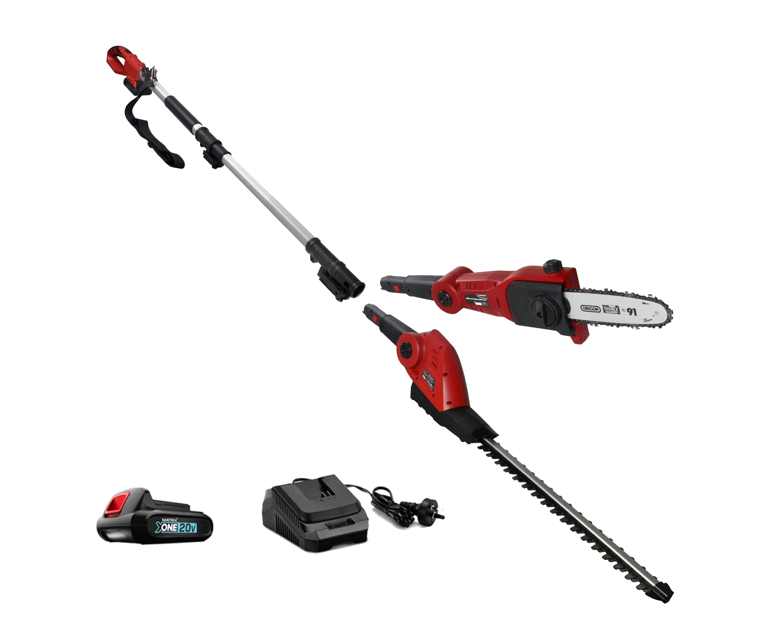 MATRIX 20V X-ONE Cordless Lithium pole chainsaw hedge trimmer 2in1 Combo