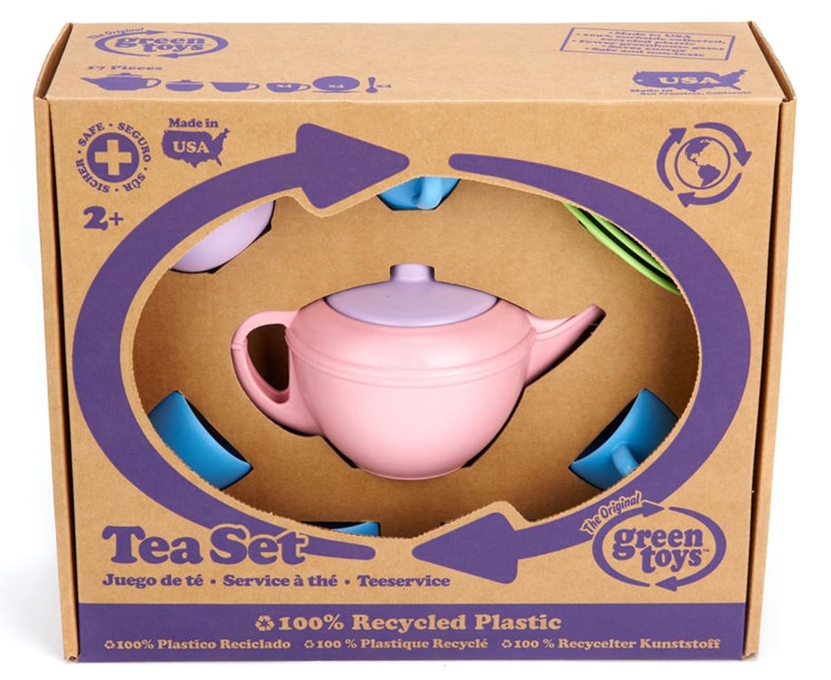 Green Toys Tea Set Language & Communication Kids Role Play Toy 17 Piece Pretend Play Blue CB phthalates Motor Skills No BPA PVC Made in USA. Recycled Plastic Dishwasher Safe 