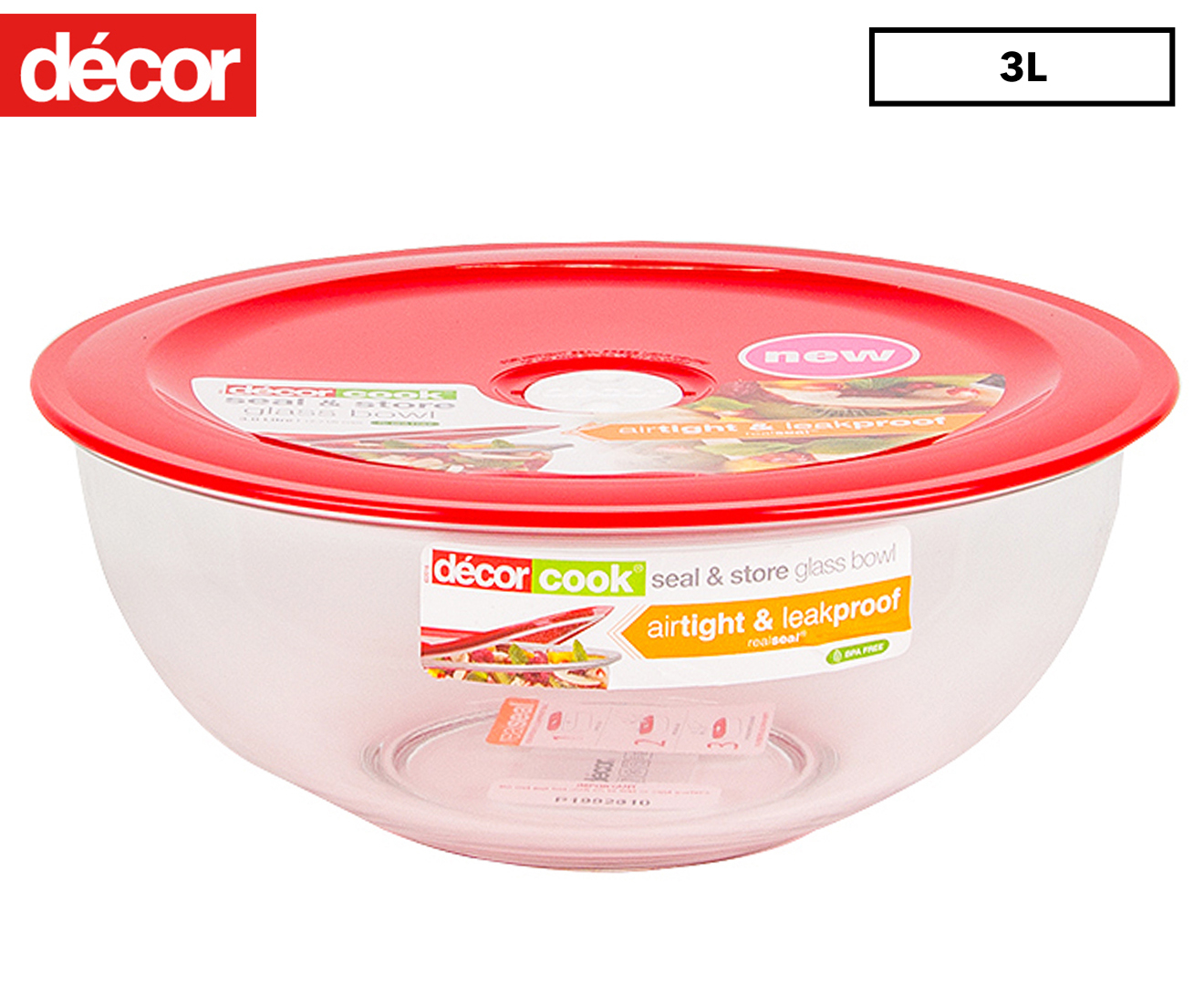 Decor Cook Seal & Store Glass Bowl With Lid 3L