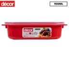 Décor 900mL Microsafe Oblong Container - Red/Clear 1