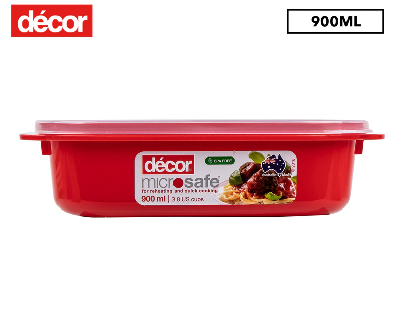 Décor 900mL Microsafe Oblong Container - Red/Clear