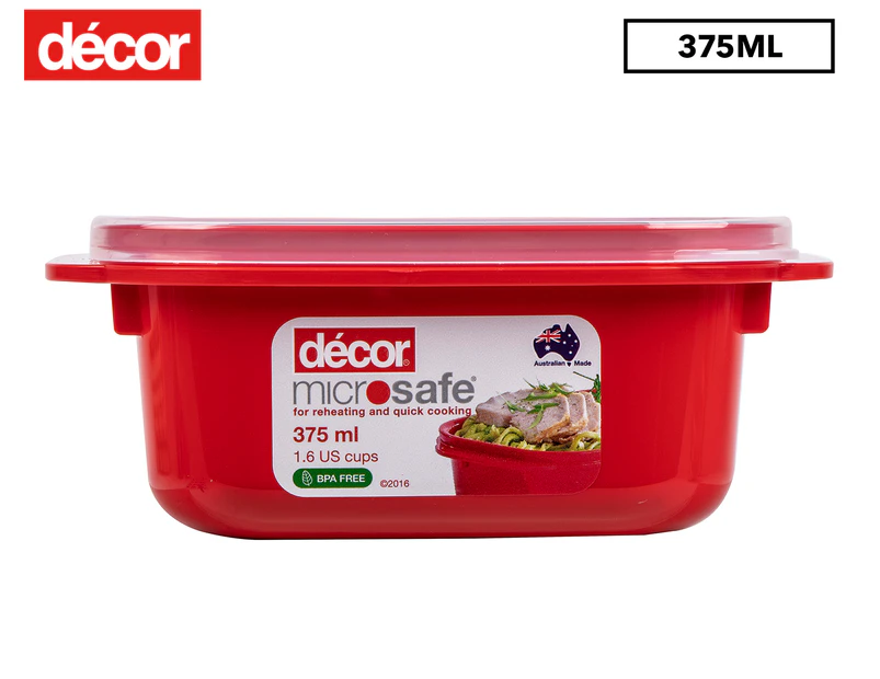 2 x Décor 375mL Microsafe Oblong Containers - Red/Clear