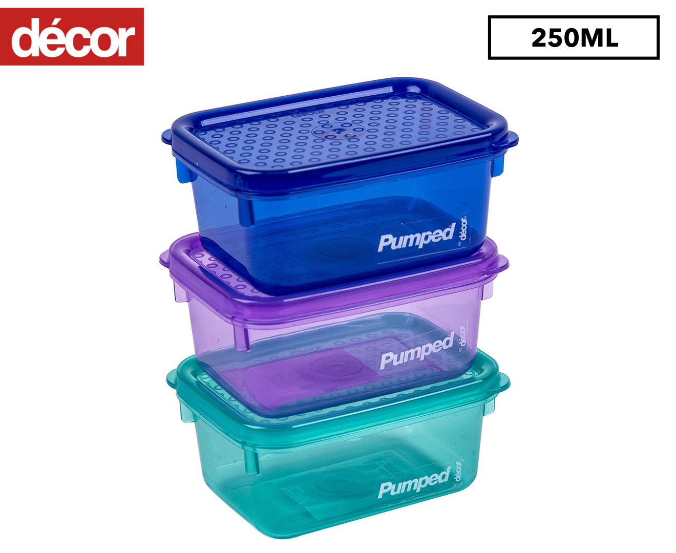 3 x Décor 250mL Pumped Brain Food Snackboxes Oblong Containers ...