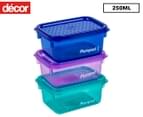 3 x Décor 250mL Pumped Brain Food Snackboxes Oblong Containers - Multi 1
