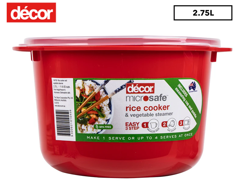 Décor 2.75L Microsafe Rice & Veg Steamer - Red/Clear