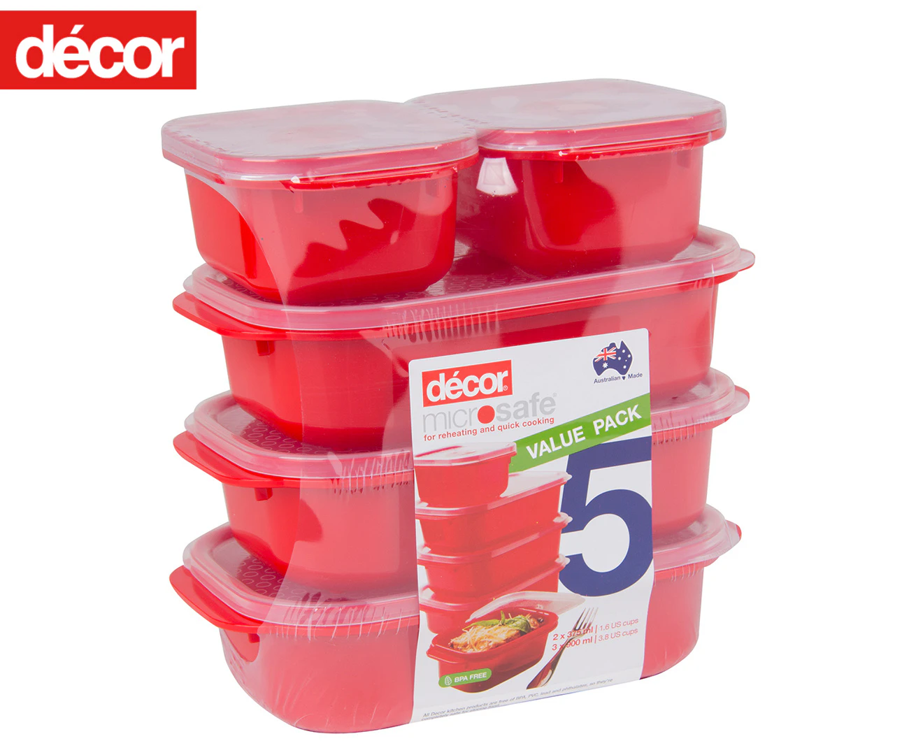 Décor 5-Piece Microsafe Jewel Oblong Container Set - Red/Clear