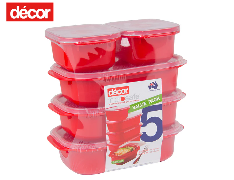 Décor 5-Piece Microsafe Jewel Oblong Container Set - Red/Clear