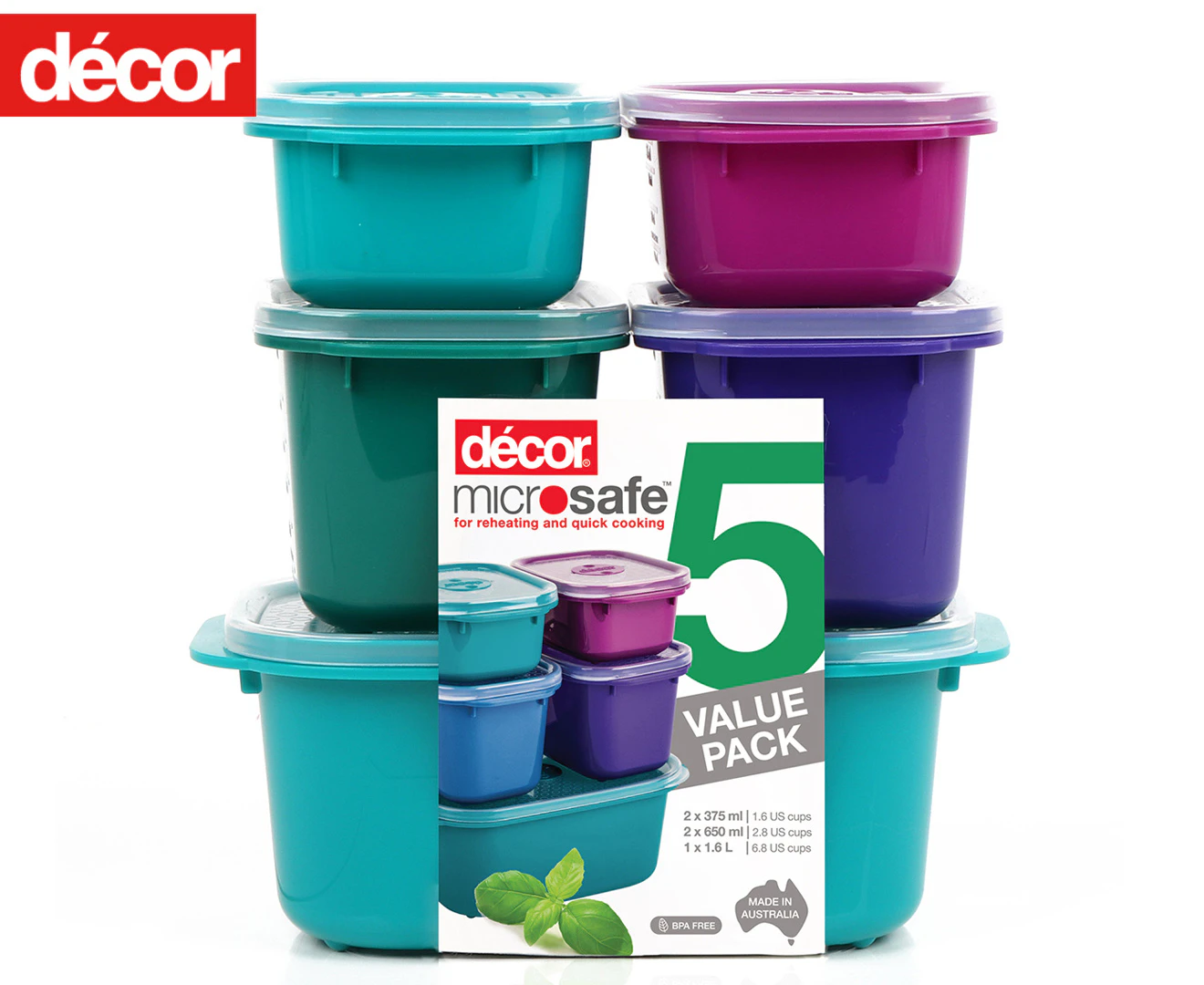 Décor 5-Piece Microsafe Jewel Oblong Container Value Pack - Multi