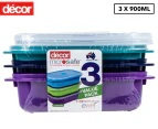Décor 900mL Microsafe Jewel Oblong Containers 3pk - Multi