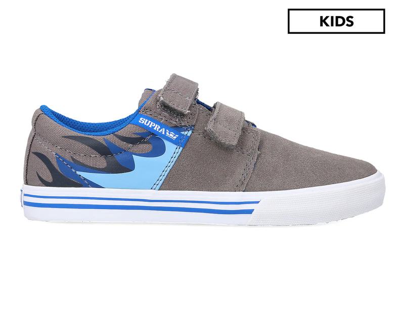 Supra Boys' Stacks II Vulc Velcro Sneakers - Grey/Blue Flame/White