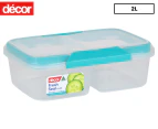 Décor 2L Fresh Seal Clips Split Oblong Storage Container - Clear/Blue