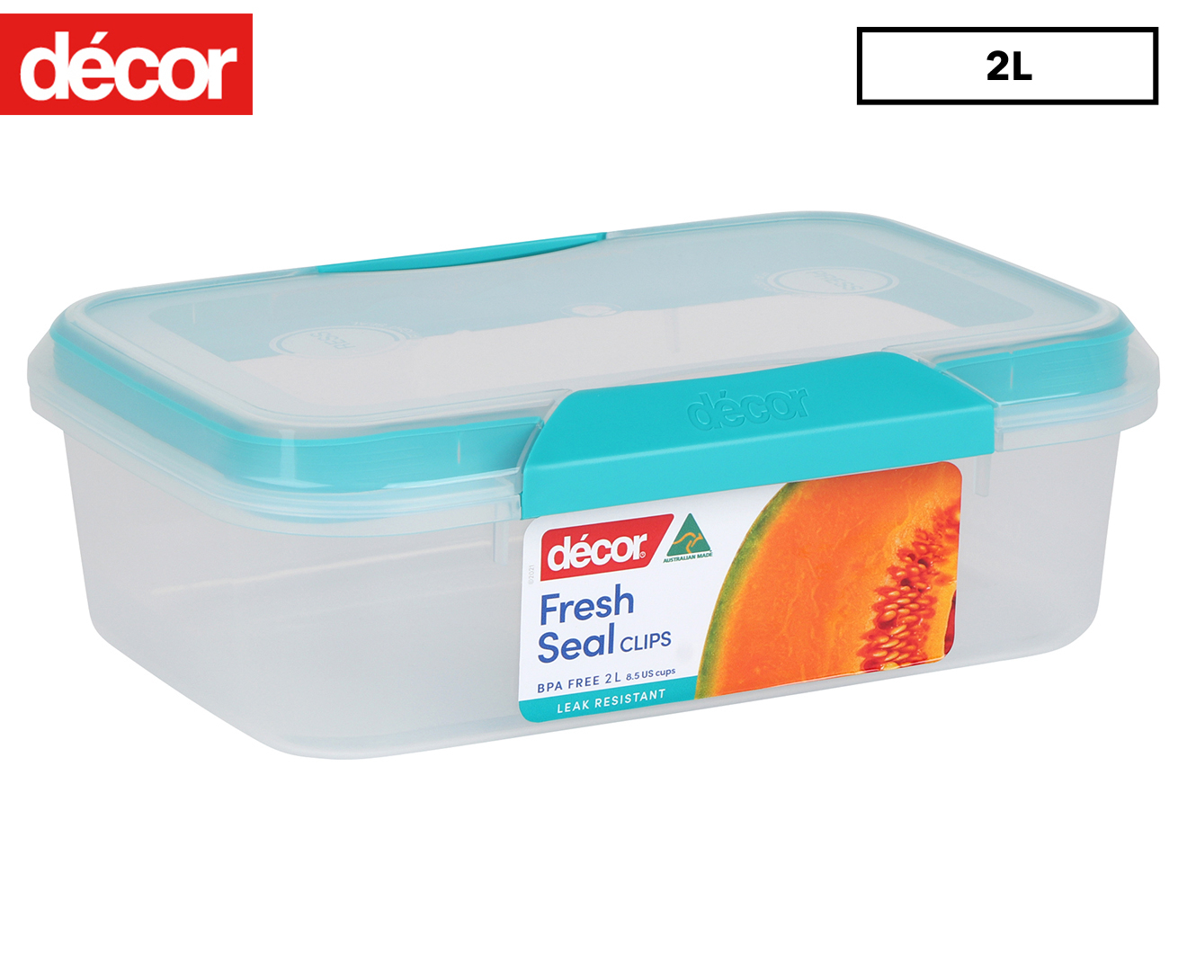 Décor 2L Fresh Seal Clips Oblong Storage Container - Clear/Blue ...