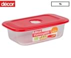 Decor 1L Thermoglass Realseal Oblong Baking Dish - Clear/Red 1