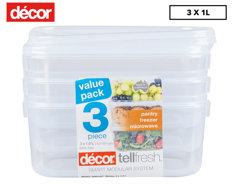 Decor 3-Piece Tellfresh Oblong Storer Container Set - Clear